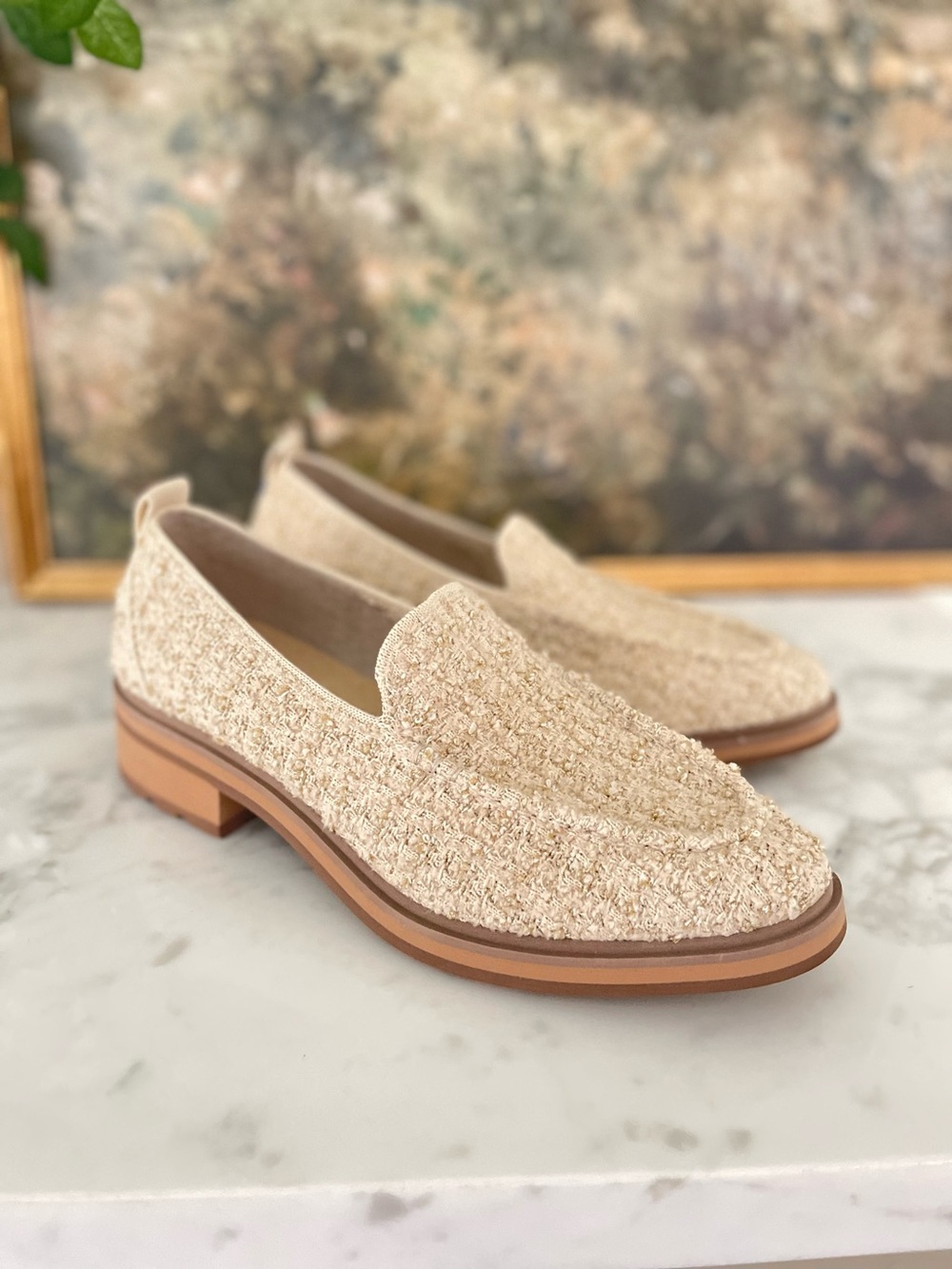Rothy's Lug Loafer Cream Tan Bouclé Tweed Preppy